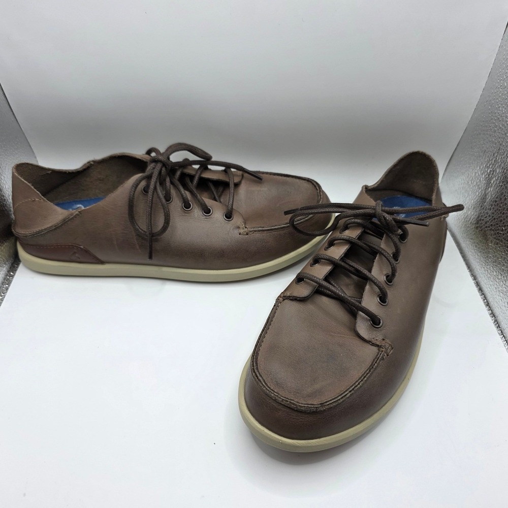 OluKai Nalukai Brown Leather Lace Up Shoes Mens 9 Drop-In Heel 10378-6Z21